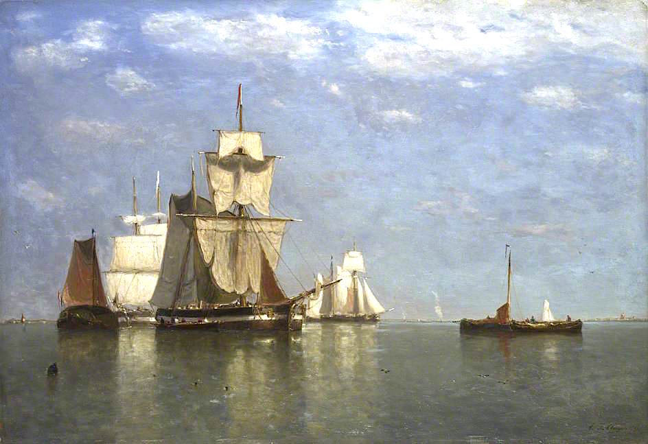 Ships lying off Flushing, vintage artwork by Paul Jean Clays, A3 (16x12") Poster Print