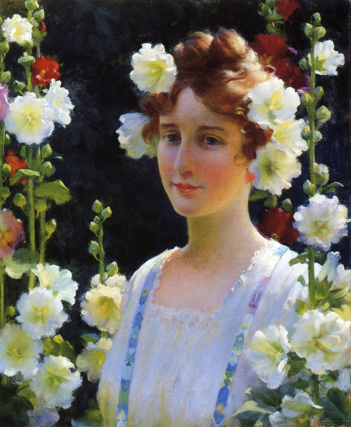 Among the Hollyhocks by Charles Courtney Curran,A3(16x12")Poster