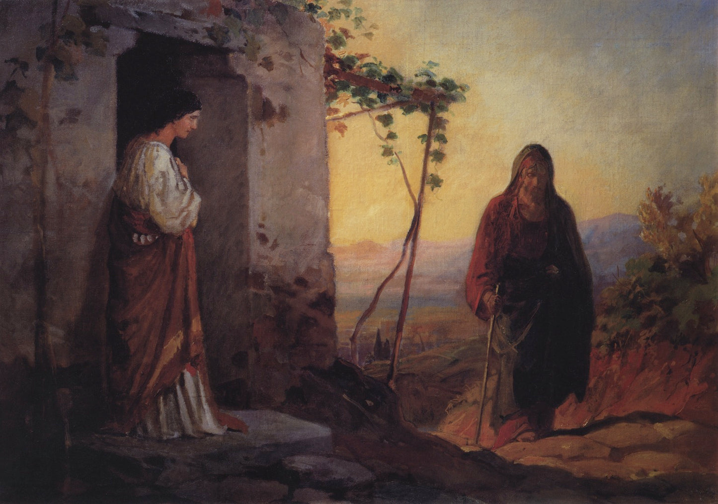 The Sister of Lazarus Greeting Christ, vintage artwork by Nikolai Nikolaevich Ge, 12x8" (A4) Poster