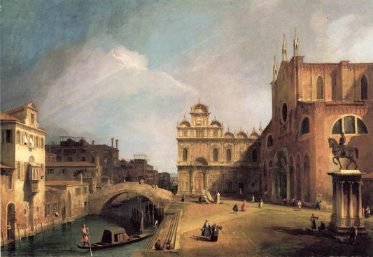 Santi Giovanni e Paolo and the Scuola di San Marco, vintage artwork by Canaletto, 12x8" (A4) Poster