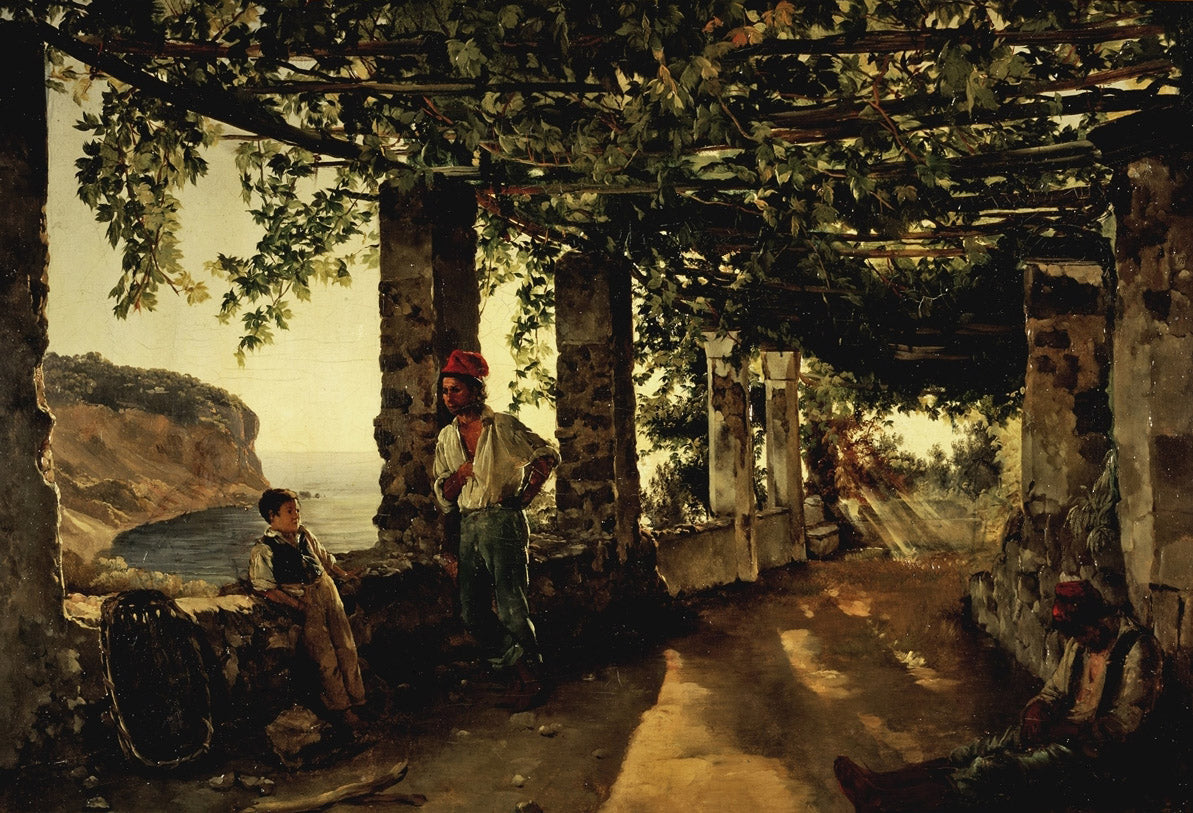 Terrace on the Seashore, vintage artwork by Silvester Shchedrin, 12x8" (A4) Poster