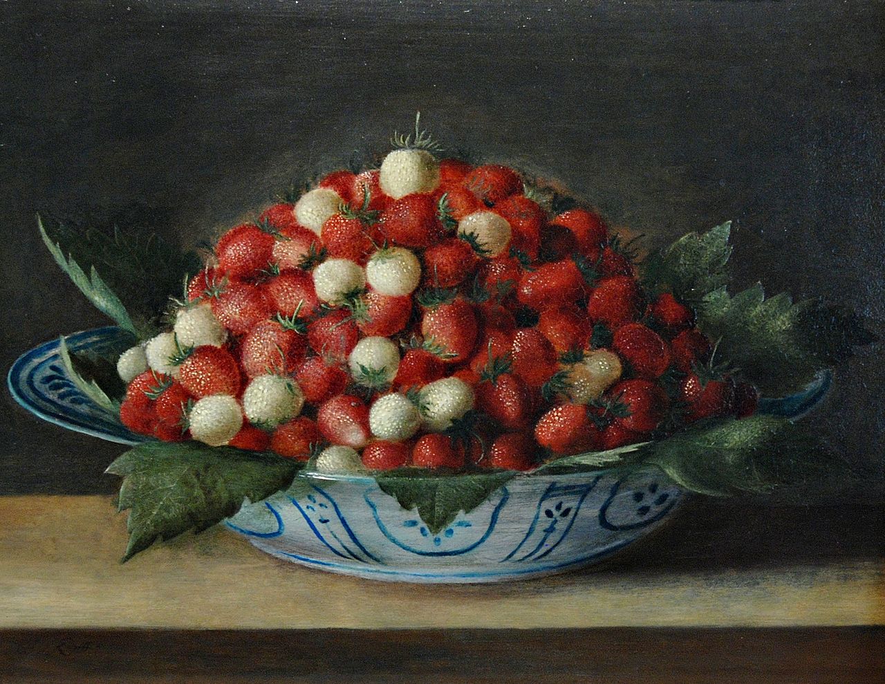 Bowl of Strawberries, vintage artwork by Sebastien Stoskopff, 12x8" (A4) Poster