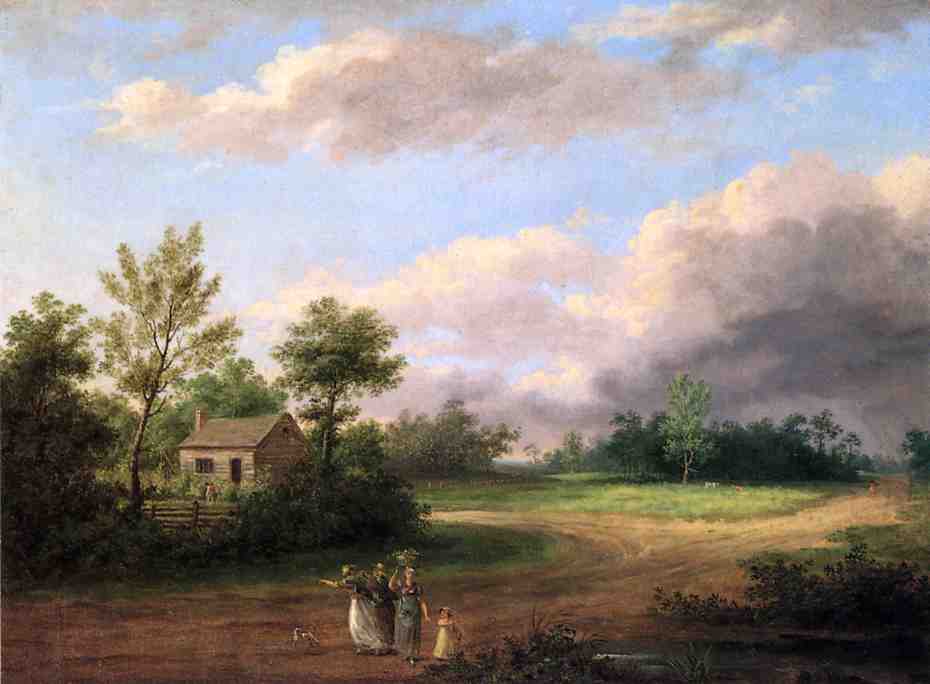 Strolling along a Country Road, vintage artwork by Thomas Birch, 12x8" (A4) Poster