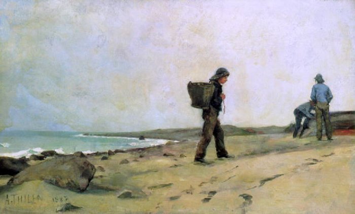 Oyster Gatherers, vintage artwork by Ada Thilen, 12x8" (A4) Poster