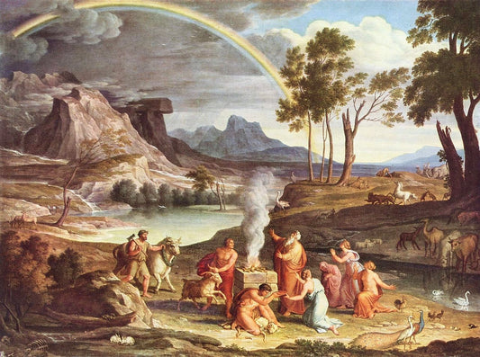 Thanksgiving of Noah in a Landscape, vintage artwork by Joseph Anton Koch, 12x8" (A4) Poster