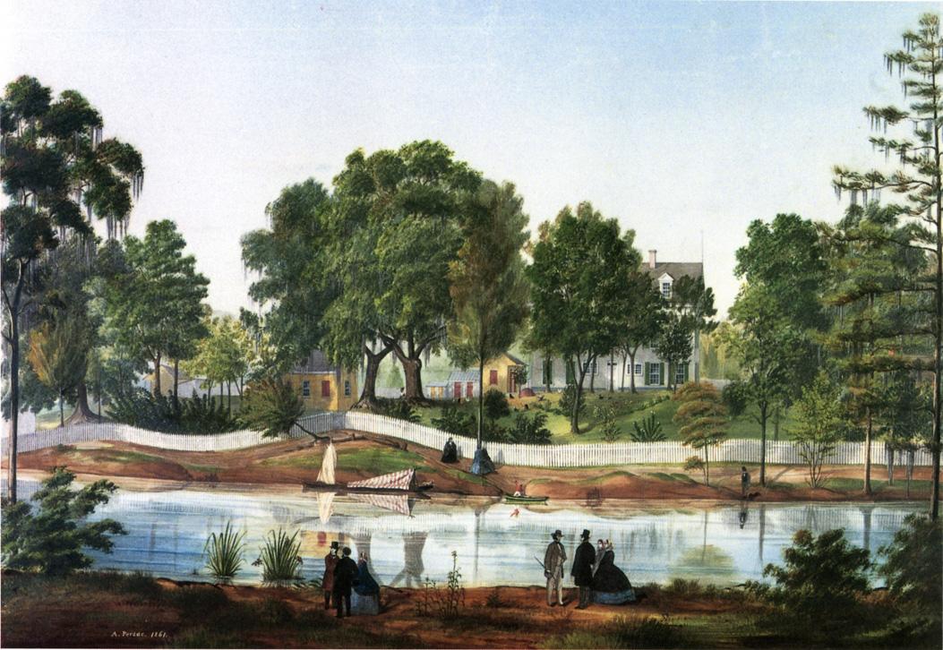 Shadows-on-the-Teche, Bayou-side View, vintage artwork by Marie Adrien Persac, 12x8" (A4) Poster