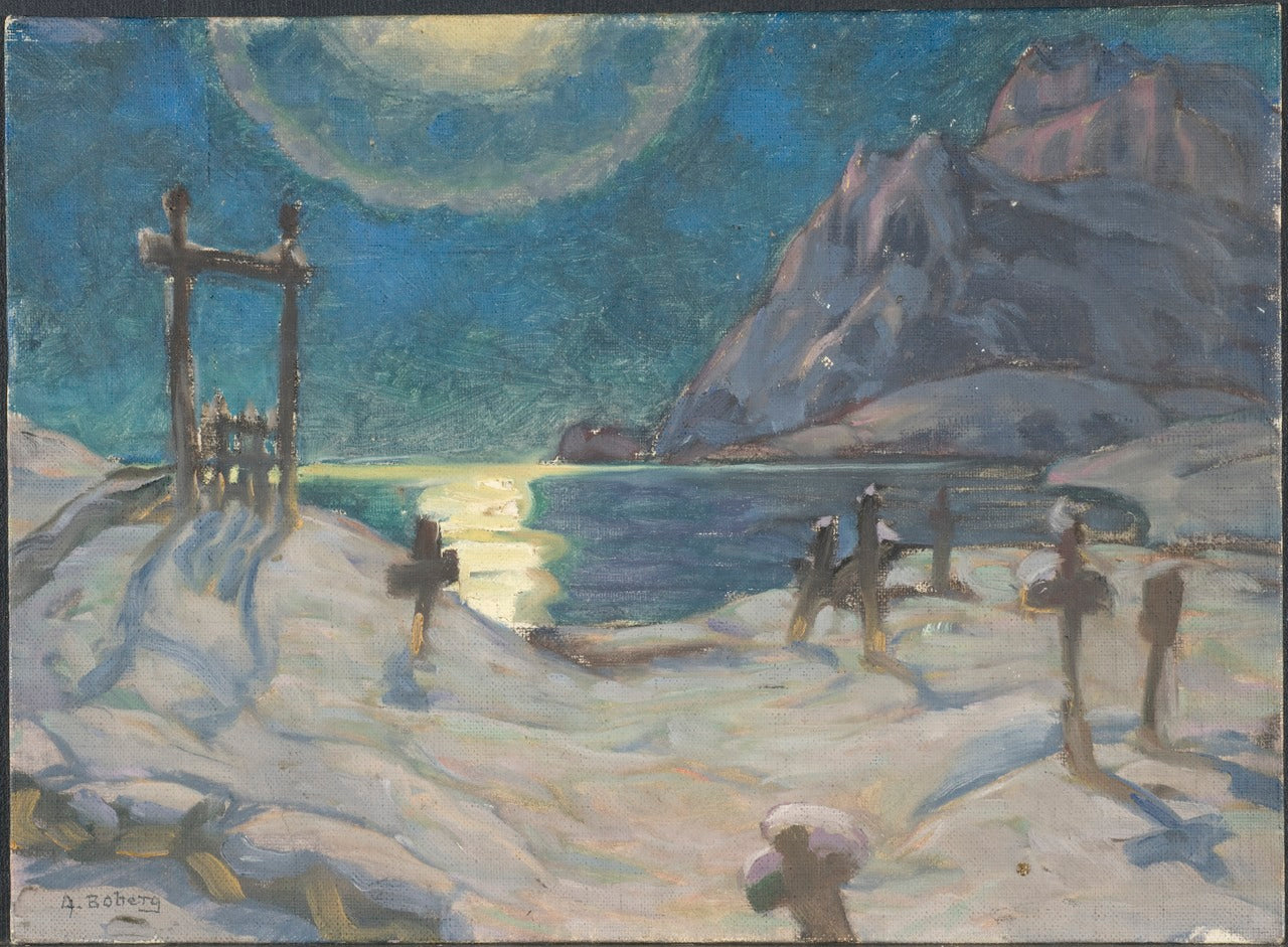 The Graveyard in the Mountains. Study from Lofoten, vintage artwork by Anna Boberg, 12x8" (A4) Poster