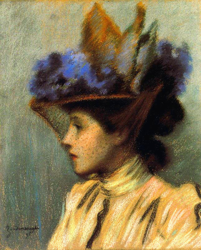 Signora con Cappello, vintage artwork by Federico Zandomeneghi, 12x8" (A4) Poster