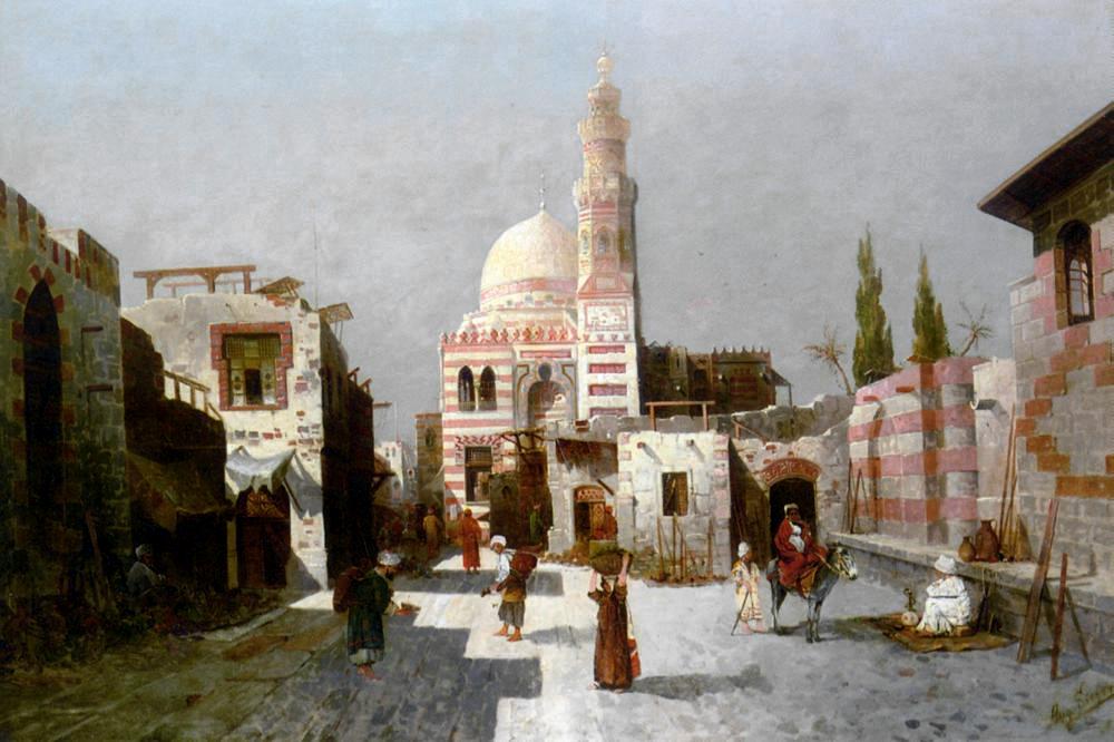 Entrance to the Complex of Sultan Qaitbay, Cairo, vintage artwork by August von Siegen, 12x8" (A4) Poster