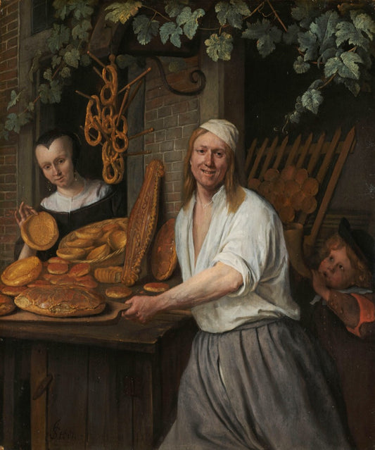 The Baker Arent Oostwaard and His Wife, Catharina Keizerswaard, vintage artwork by Jan Havicksz. Steen, 12x8" (A4) Poster