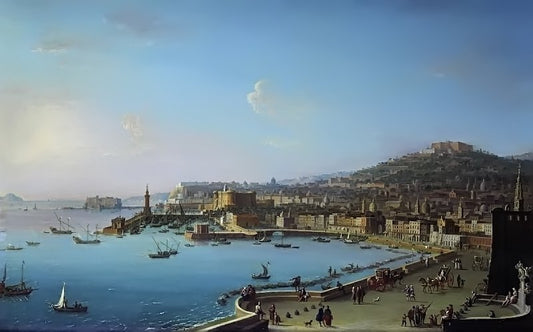 View of Naples with the Castel Nuovo, vintage artwork by Antonio Joli, 12x8" (A4) Poster