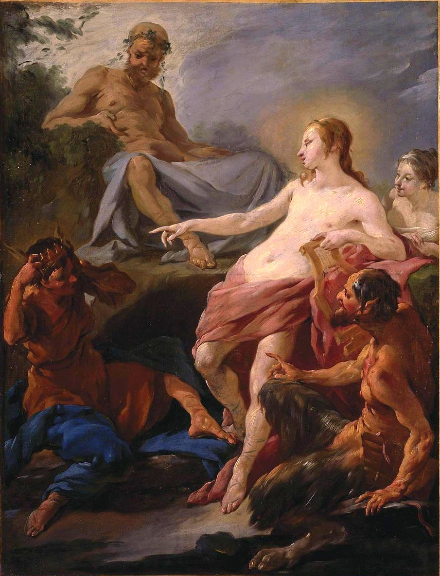 Apollo and Midas, vintage artwork by Noel Halle, 12x8" (A4) Poster