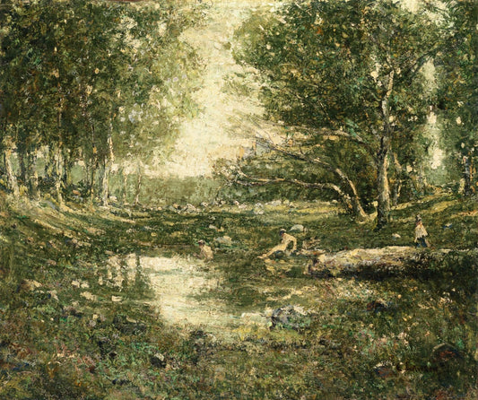 Bathers, Woodland, vintage artwork by Ernest Lawson, 12x8" (A4) Poster