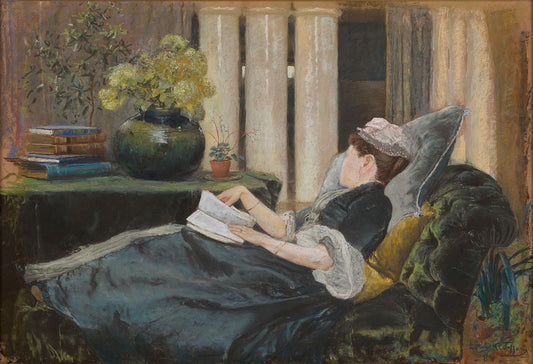 Louise Tiffany, Reading, vintage artwork by Louis Comfort Tiffany, 12x8" (A4) Poster