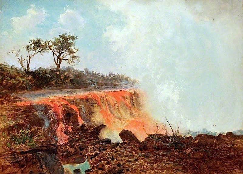 River of Lava Issuing From Mauna Loa, Hawaii, USA, vintage artwork by Charles Furneaux, 12x8" (A4) Poster