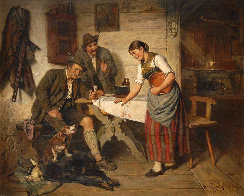 Two Hunters Smoking, vintage artwork by Adolf Eberle, 12x8" (A4) Poster