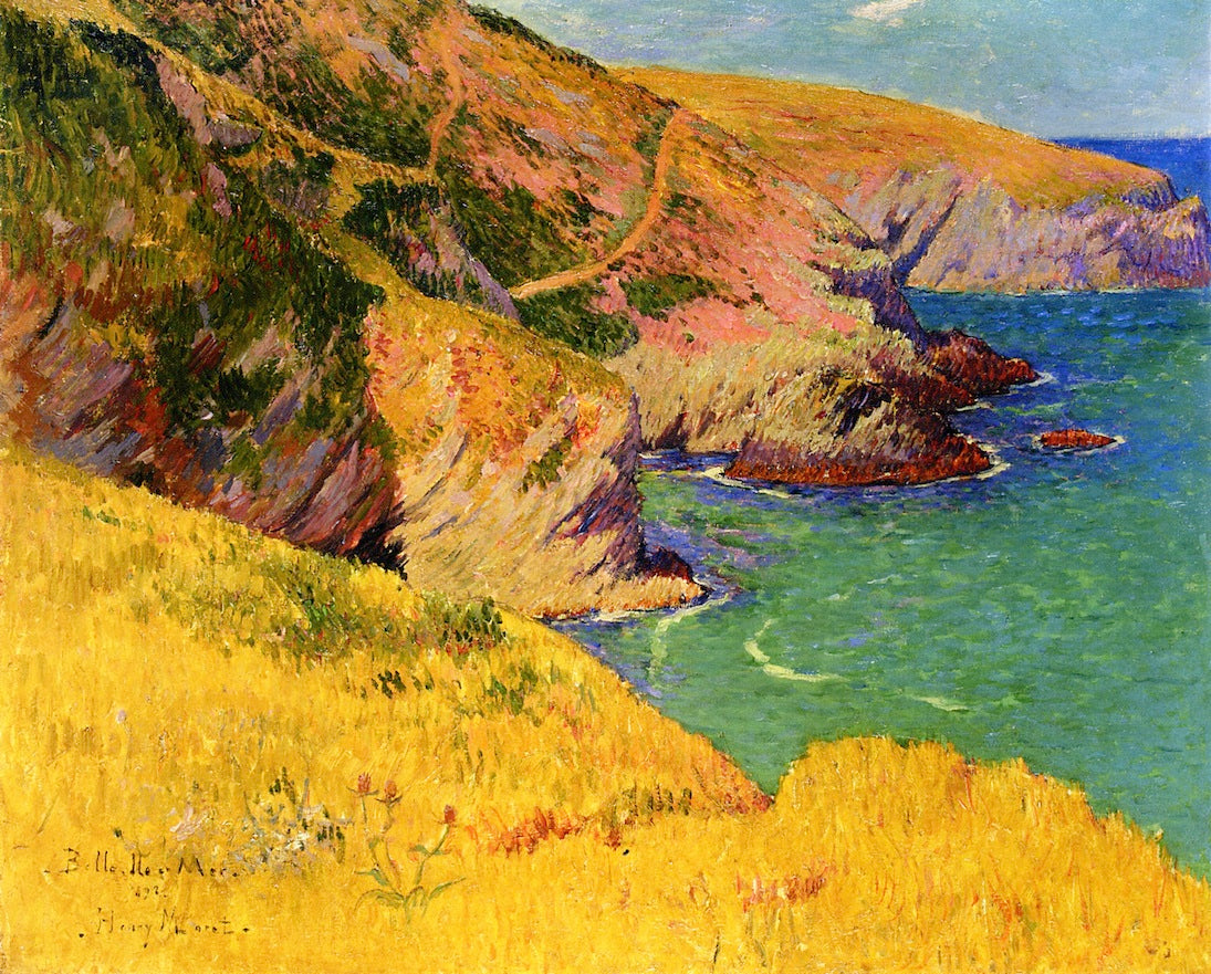 Belle-île-en-Mer, Cliffs, vintage artwork by Henry Moret, 12x8" (A4) Poster