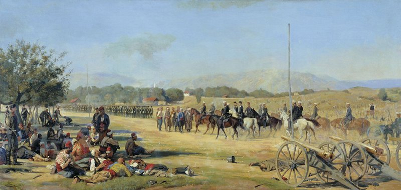 A Scene of the Russian-Turkish War of 1877-1878, vintage artwork by Heinrich Maniser, 12x8" (A4) Poster