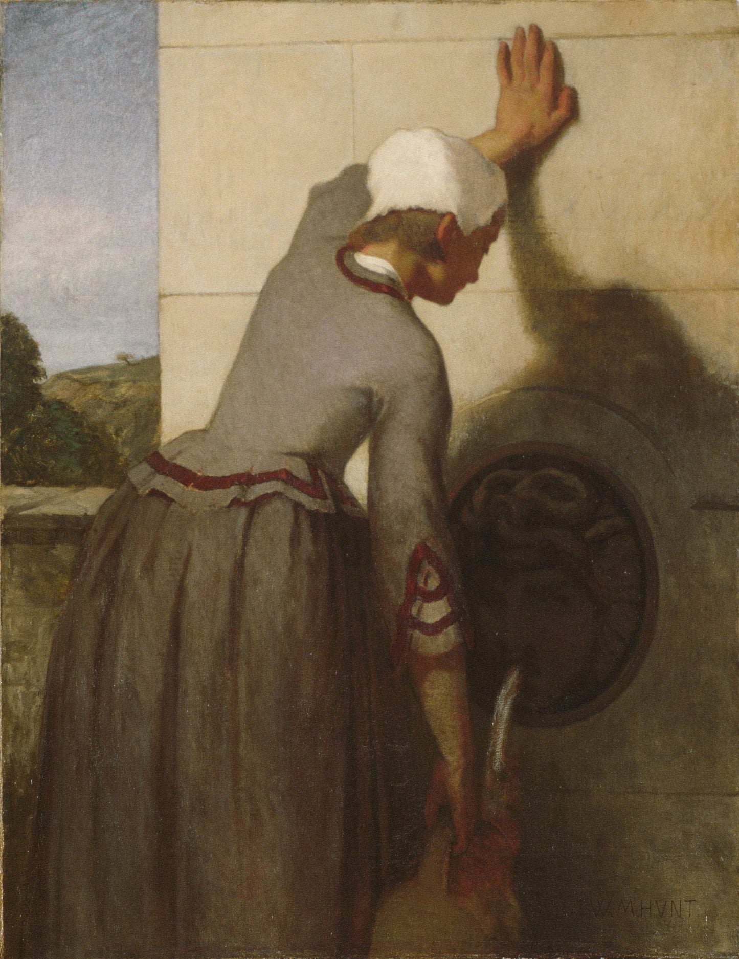 Girl at the Fountain, vintage artwork by William Morris Hunt, 12x8" (A4) Poster