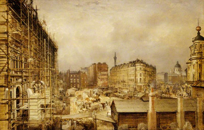 The Construction of the Charing Cross Station Hotel, London, vintage artwork by British School 19th Century - Unknown, A3 (16x12