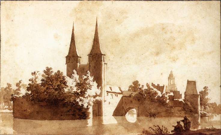 The East Gate at Delft, vintage artwork by Jan de Bisschop, 12x8" (A4) Poster