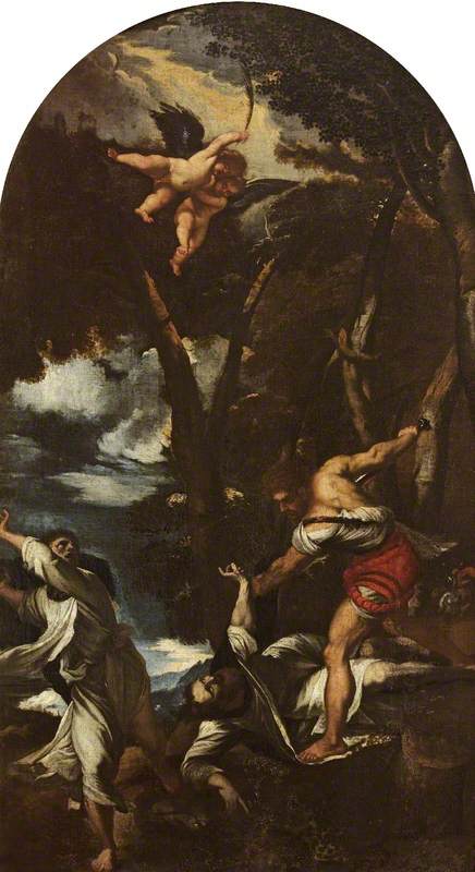 The Assassination of Saint Peter the Martyr (after Titian), vintage artwork by Attributed to Pier Francesco Mola, 12x8" (A4) Poster