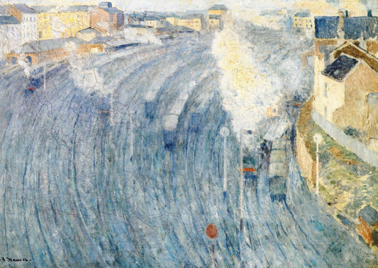 Gare du Luxembourg in the Morning Fog, vintage artwork by Henri Ottmann, 12x8" (A4) Poster
