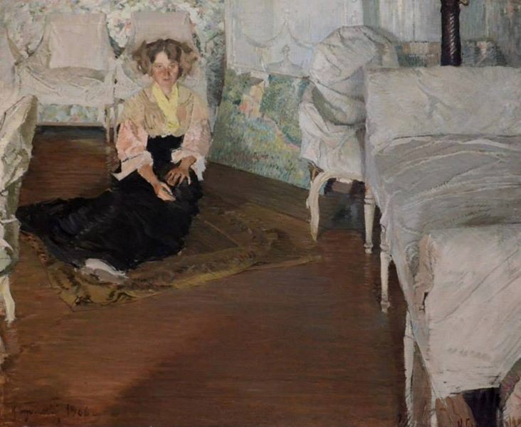 Portrait of Lyudmila Burliuk, vintage artwork by Isaak Brodsky, 12x8" (A4) Poster