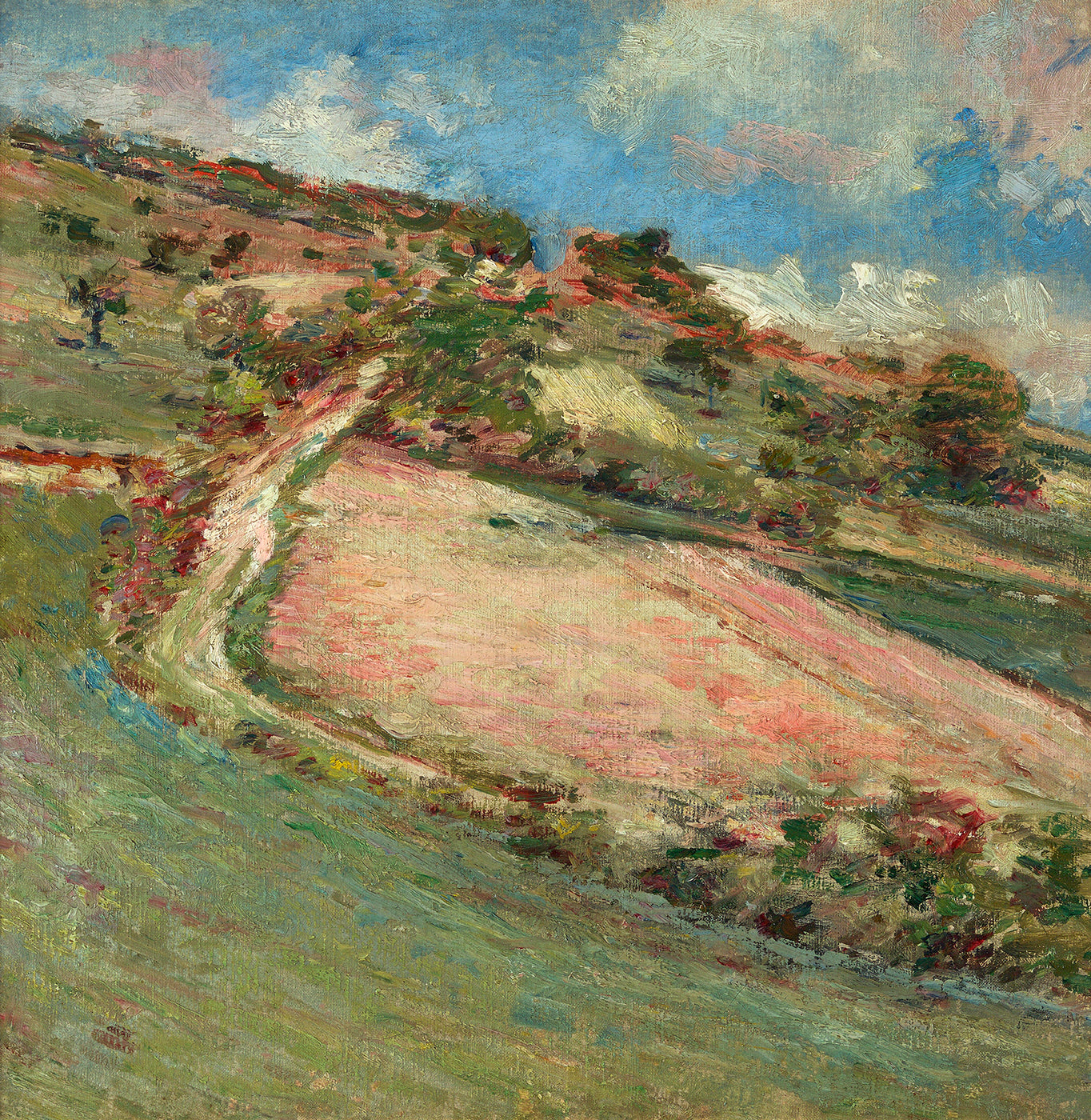 Hillside, Springtime, Giverny, vintage artwork by Theodore Robinson, 12x8" (A4) Poster