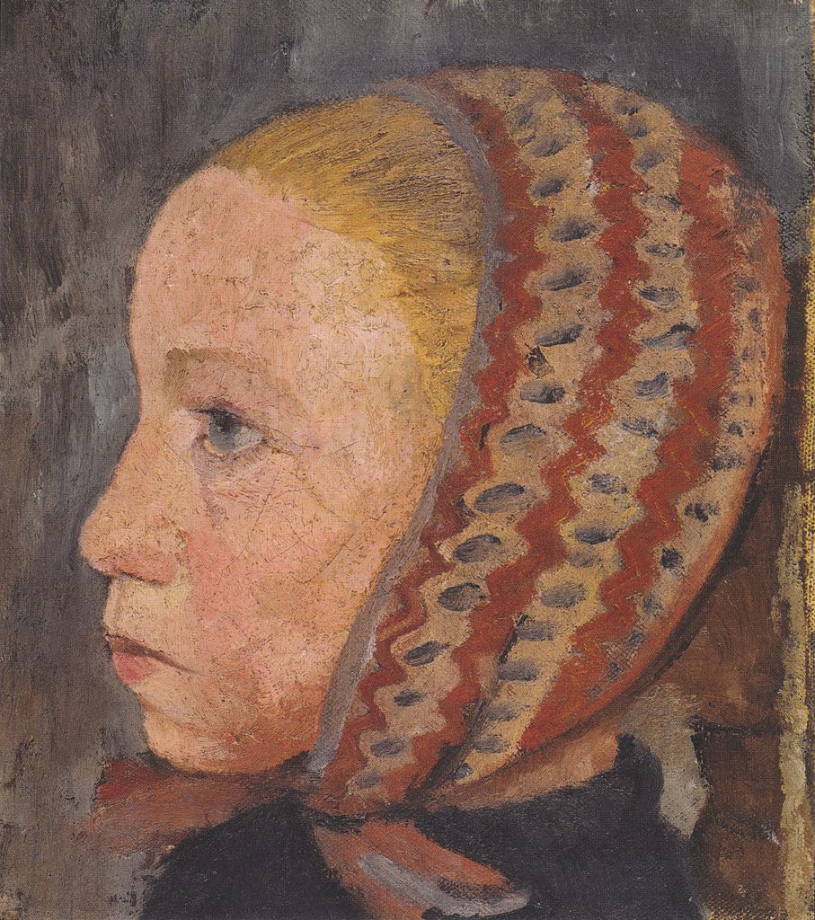 Head of a Girl with Striped Hat, vintage artwork by Paula Modersohn-Becker, 12x8" (A4) Poster