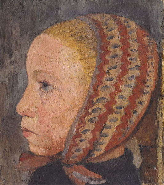 Head of a Girl with Striped Hat, vintage artwork by Paula Modersohn-Becker, 12x8" (A4) Poster