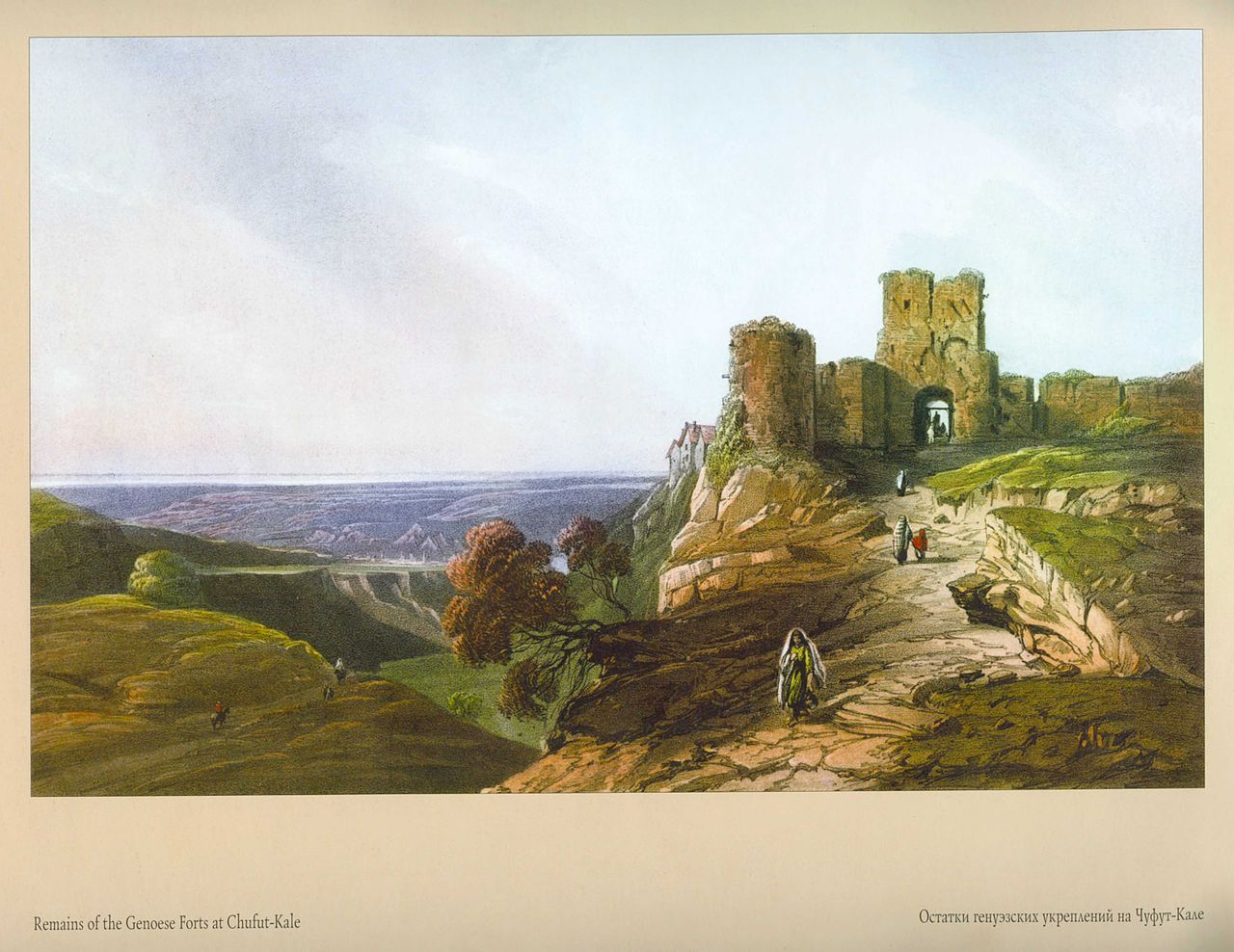 Remains of Genoese Forts at Chufut-Kale, vintage artwork by Carlo Bossoli, A3 (16x12") Poster Print