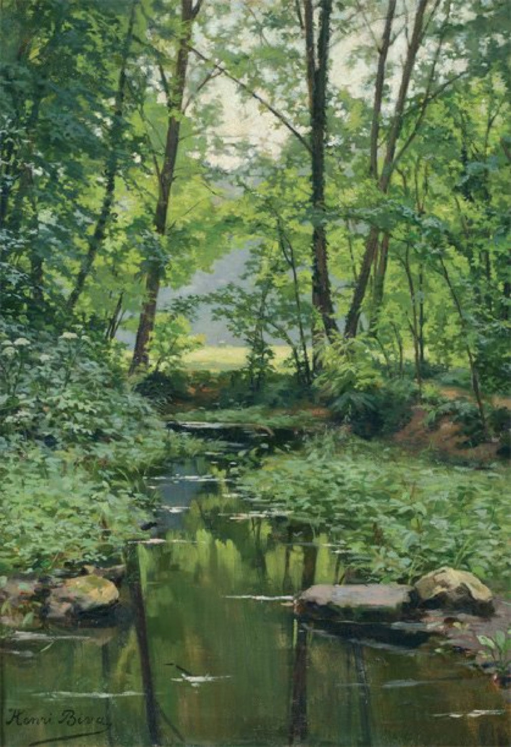 Effet de lumière sur le ruisseau, vintage artwork by Henri Biva, 12x8" (A4) Poster