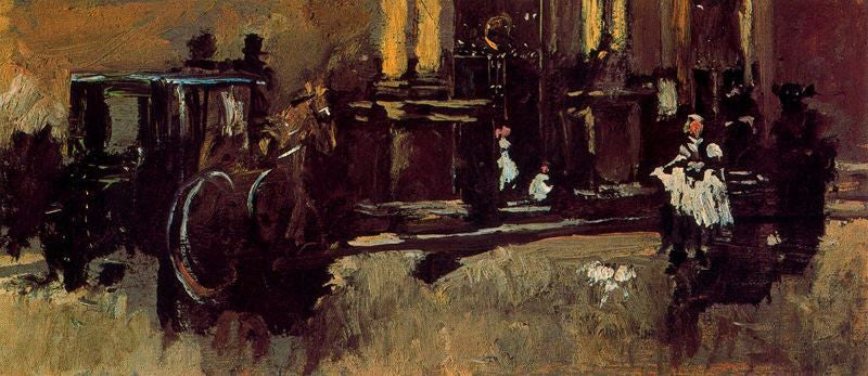 Horse Carts, vintage artwork by Ignacio Pinazo Camarlench, 12x8" (A4) Poster