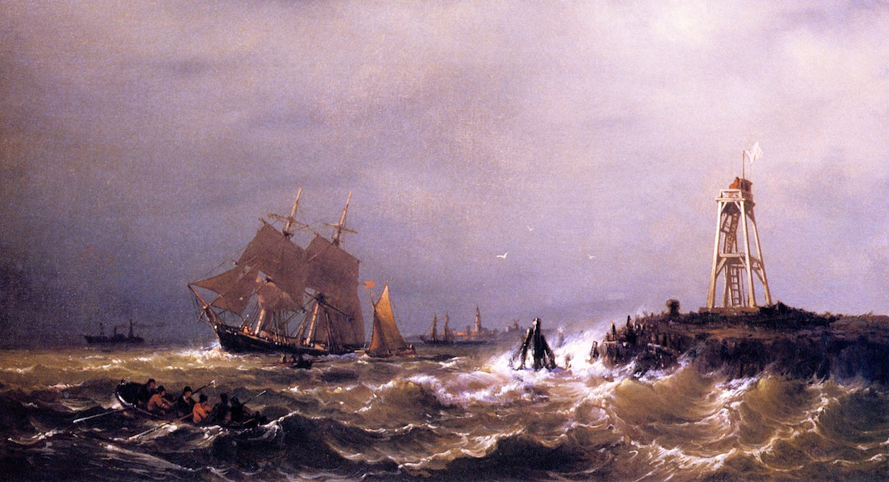 Sailing Ships Close to Shore, vintage artwork by Mauritz F. H. De Haas, 12x8" (A4) Poster