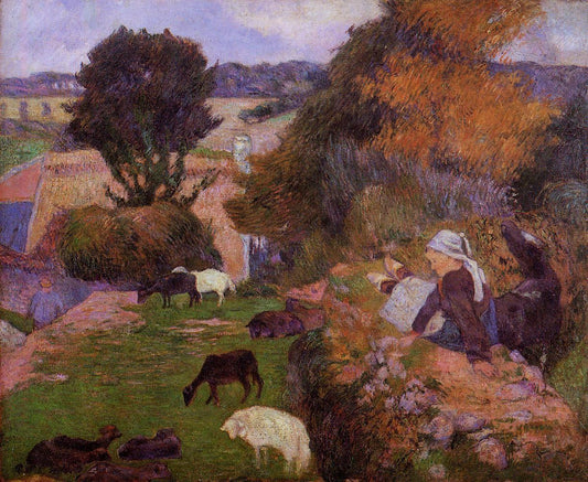 Breton  Shepherdess, vintage artwork by Paul Gauguin, 12x8" (A4) Poster