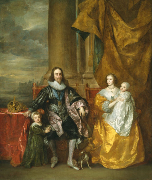 Charles I and Henrietta Maria with their two eldest Children Prince Charles and Princess Mary, vintage artwork by Anthony van Dyck, 12x8" (A4) Poster