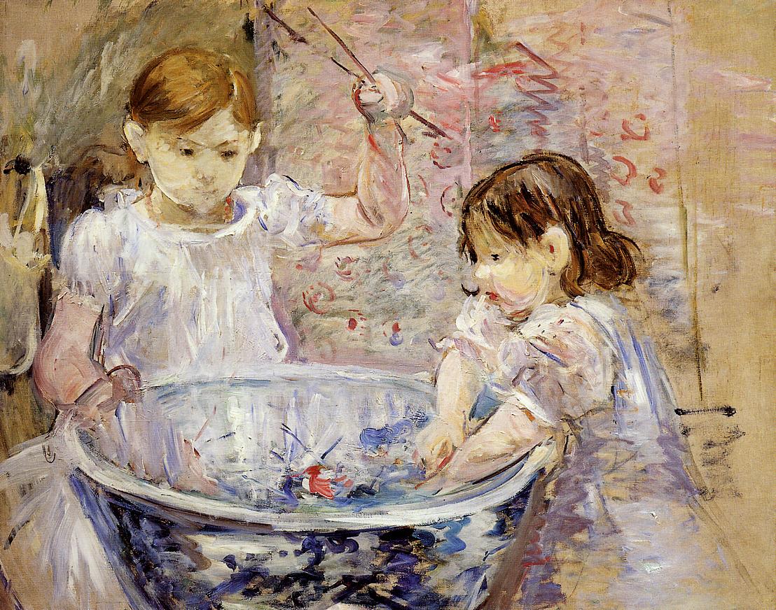 Children with a Bowl, vintage artwork by Berthe Morisot, 12x8" (A4) Poster
