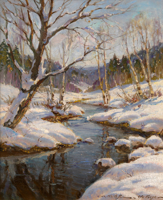 Early Spring at the Old Forge, New York, vintage artwork by Konstantin Westchilov, 12x8" (A4) Poster