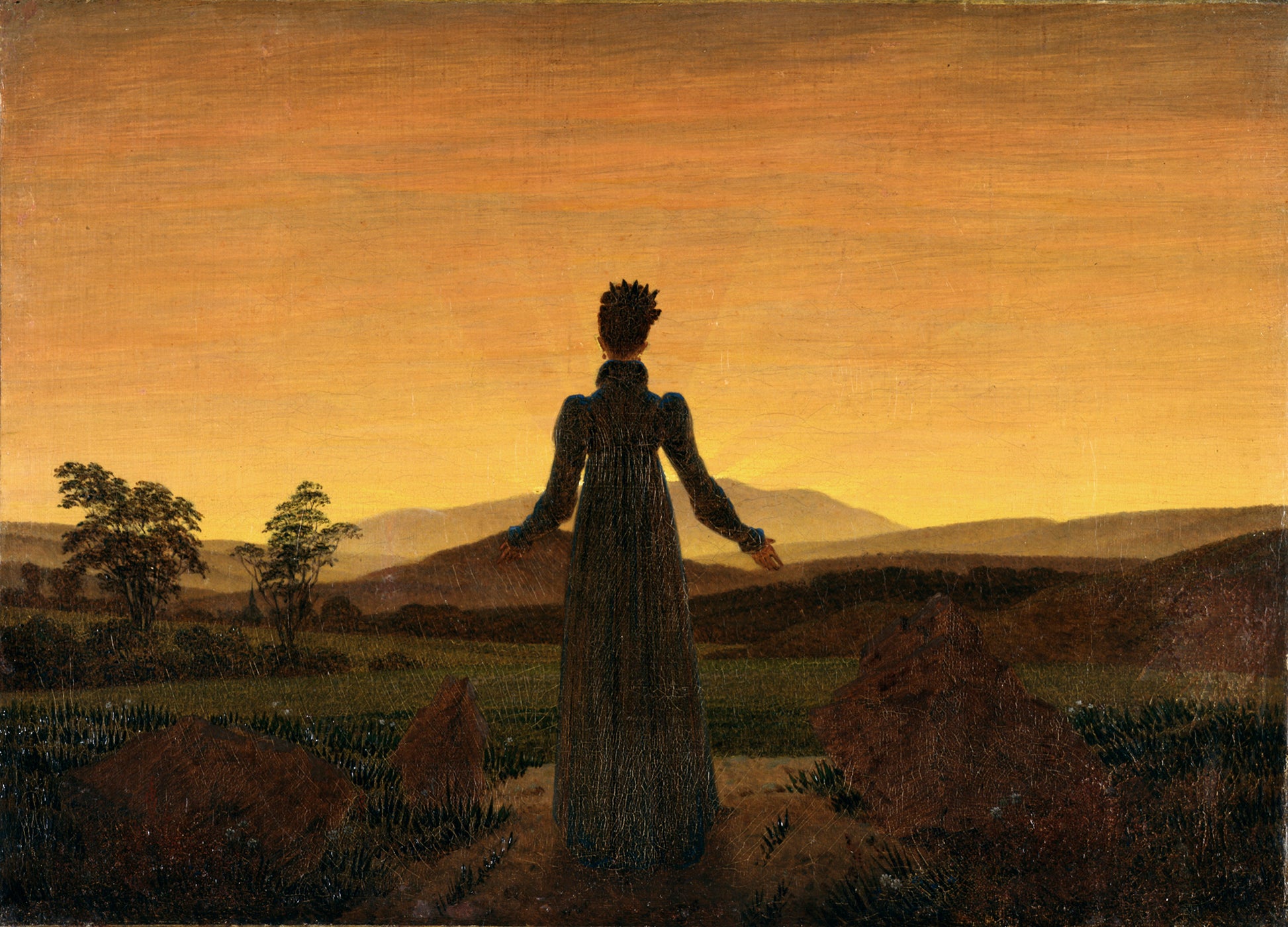 Woman Before the Rising Sun, vintage artwork by Caspar David Friedrich, 12x8" (A4) Poster