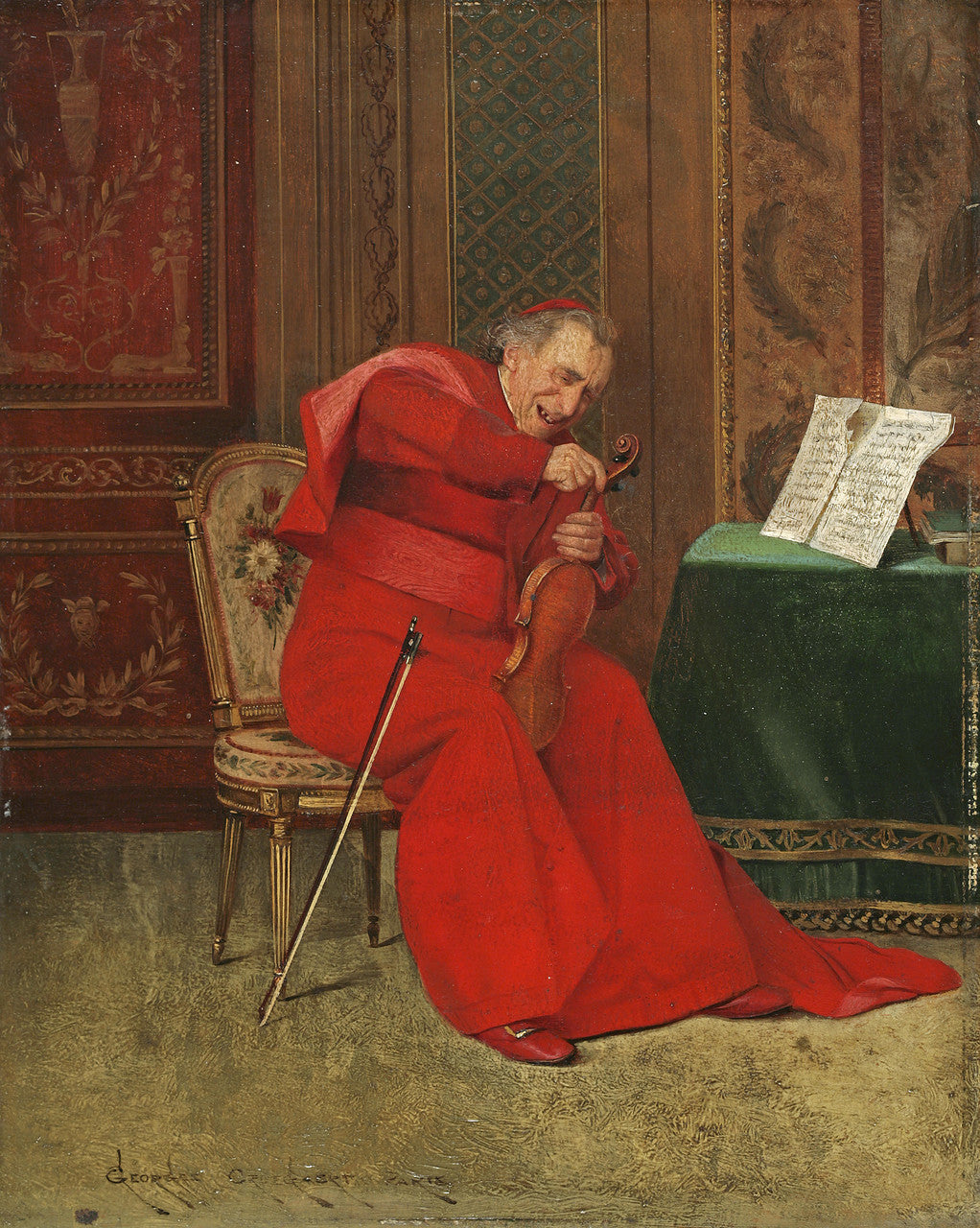 Tuning the Violin, vintage artwork by Georges Croegaert, 12x8" (A4) Poster