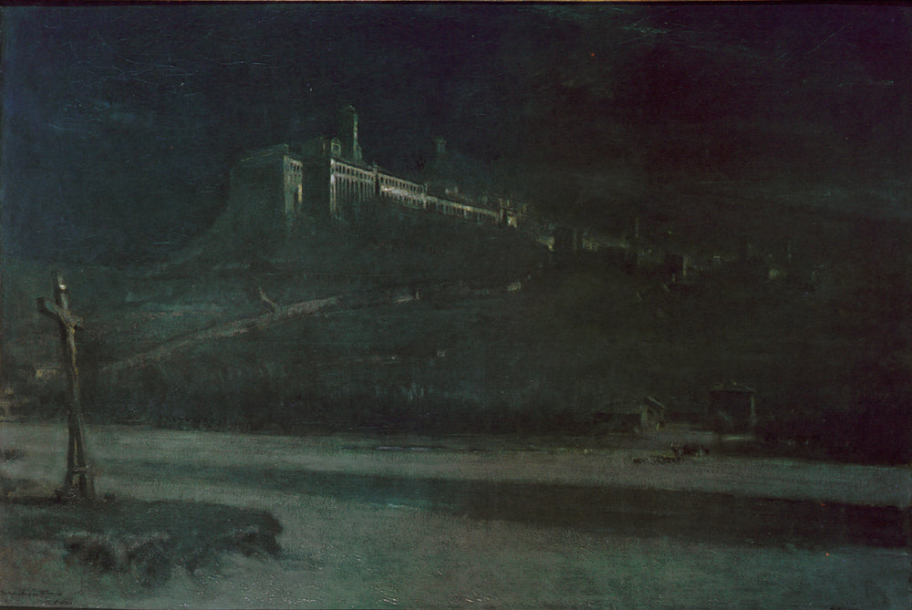 Sleeping in the Moonlight, Monastery of St Francis of Assisi, vintage artwork by Albert Goodwin, 12x8" (A4) Poster