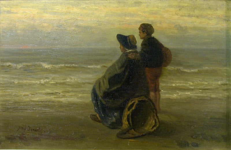 Mother and Child on the Seashore, vintage artwork by Jozef Israëls, 12x8" (A4) Poster