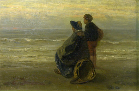 Mother and Child on the Seashore, vintage artwork by Jozef Israëls, 12x8" (A4) Poster