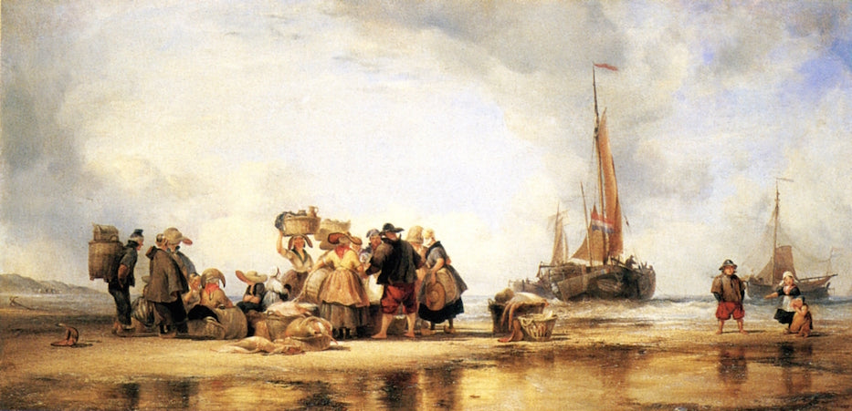 Scheveningen Beach, vintage artwork by Edward William Cooke, R.A., A3 (16x12") Poster Print