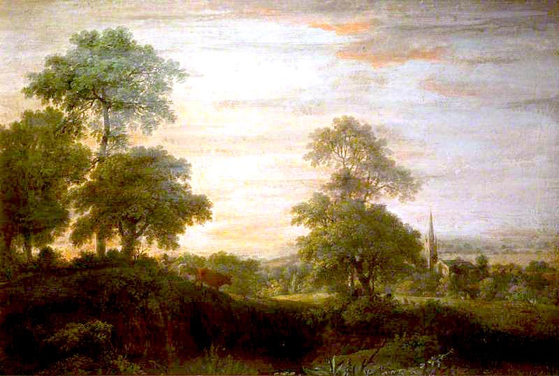 Landscape, Church and Village, vintage artwork by Anthony Devis, 12x8" (A4) Poster