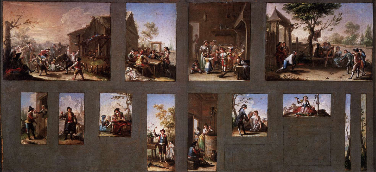 Painting with Thirteen Sketches, vintage artwork by Francisco Bayeu y Subias, 12x8" (A4) Poster