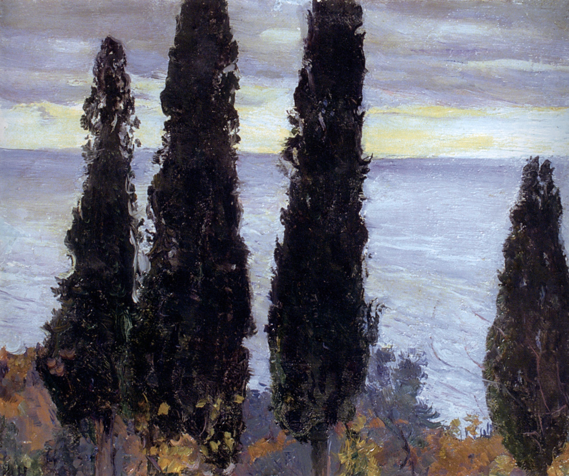 Cypress Trees by  the Sea, vintage artwork by Mikhail Vasilevich Nesterov, 12x8" (A4) Poster