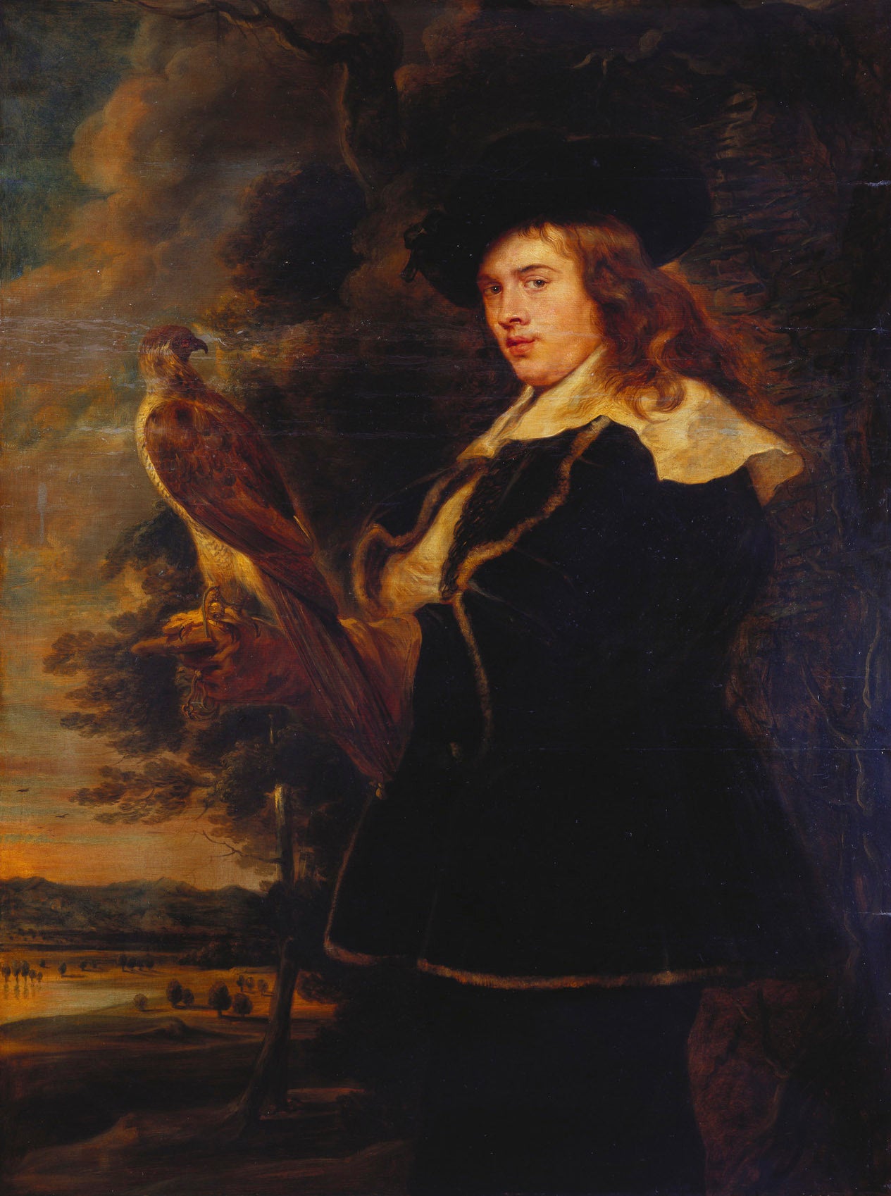 A Young Man with a Falcon, vintage artwork by Attributed to Jan Boeckhorst, 12x8" (A4) Poster