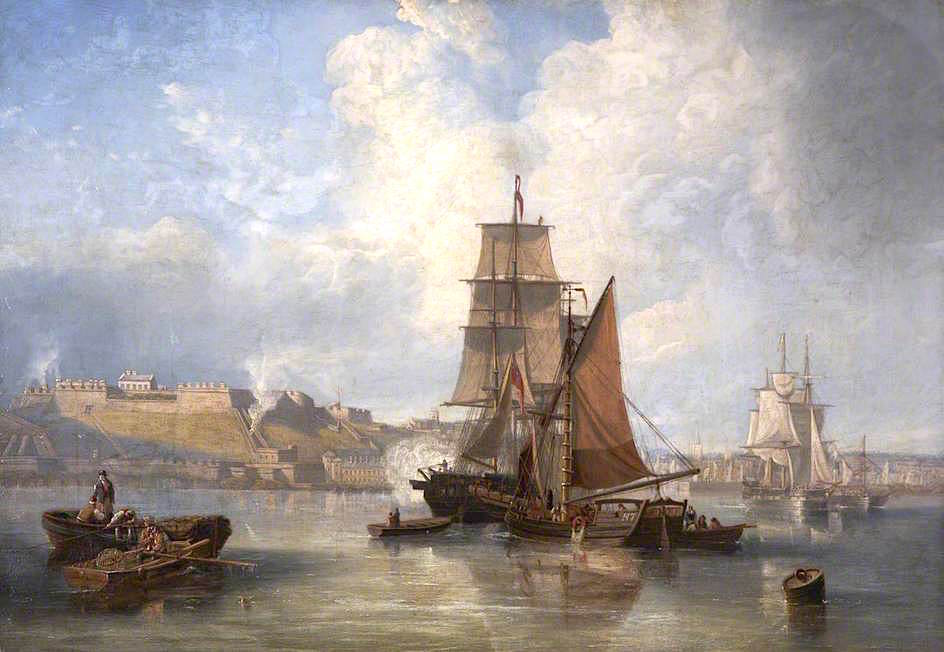 Citadel, Plymouth, vintage artwork by John Wilson Carmichael, A3 (16x12") Poster Print